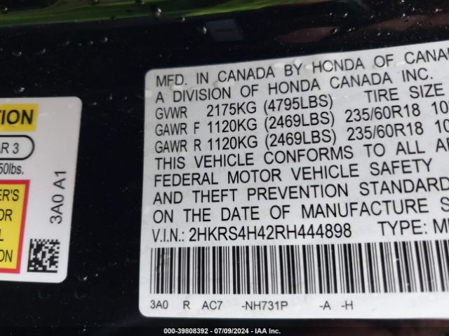 2HKRS4H42RH444898 Honda Cr-v Ex Awd