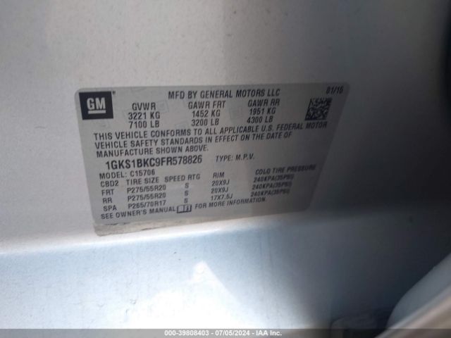 1GKS1BKC9FR578826 GMC YUKON SLT