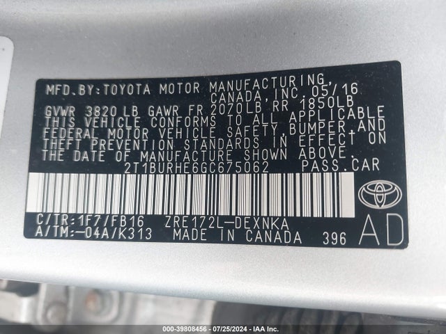 Toyota COROLLA LE 2016 2T1BURHE6GC675062 Image 9