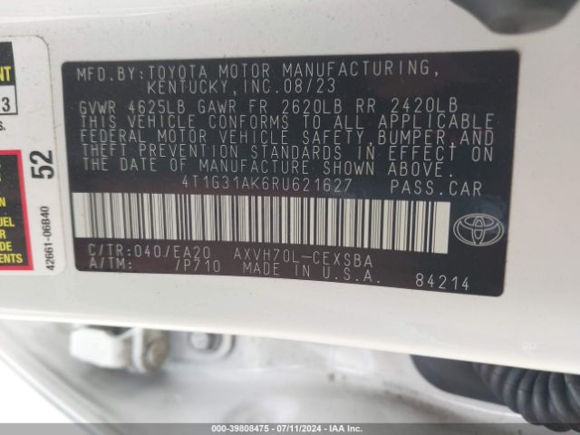 4T1G31AK6RU621627 Toyota Camry Hybrid Se