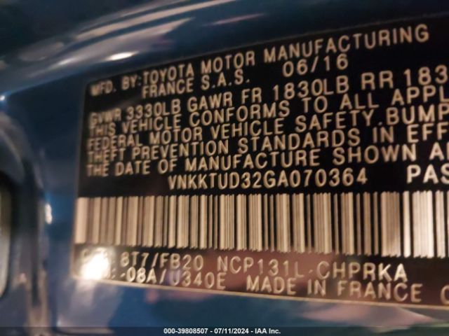 VNKKTUD32GA070364 Toyota YARIS LE