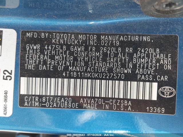 Toyota CAMRY SE 2019 4T1B11HK0KU227570 Image 9