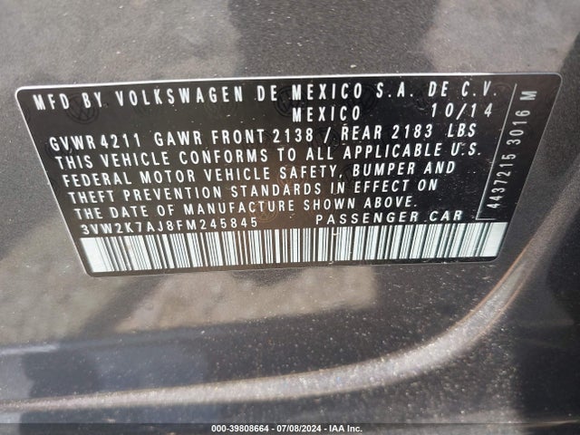 3VW2K7AJ8FM245845 Volkswagen Jetta 2.0l S