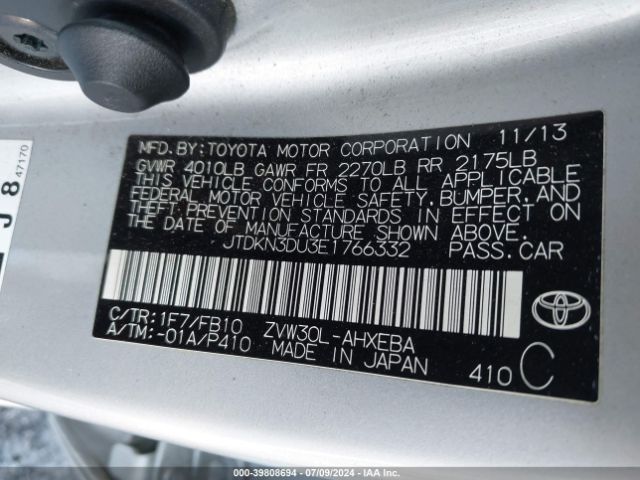 JTDKN3DU3E1766332 Toyota Prius Two