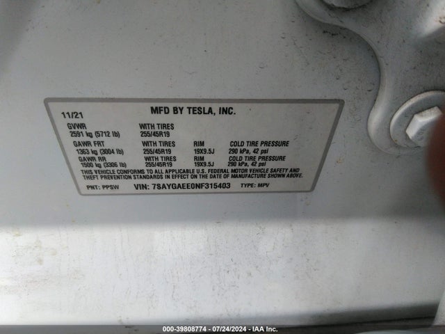 2022 TESLA MODEL Y 7SAYGAEE0NF315403 Photo 8