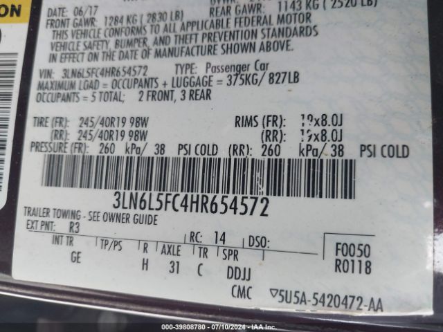 3LN6L5FC4HR654572 Lincoln Mkz Reserve