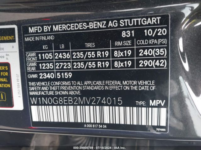 W1N0G8EB2MV274015 Mercedes-Benz Glc 300 4matic Suv