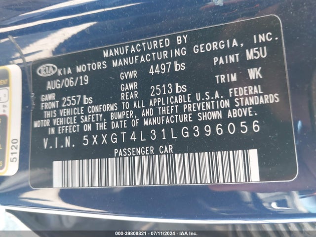 KIA Optima Lx 2020 5XXGT4L31LG396056 Image 9