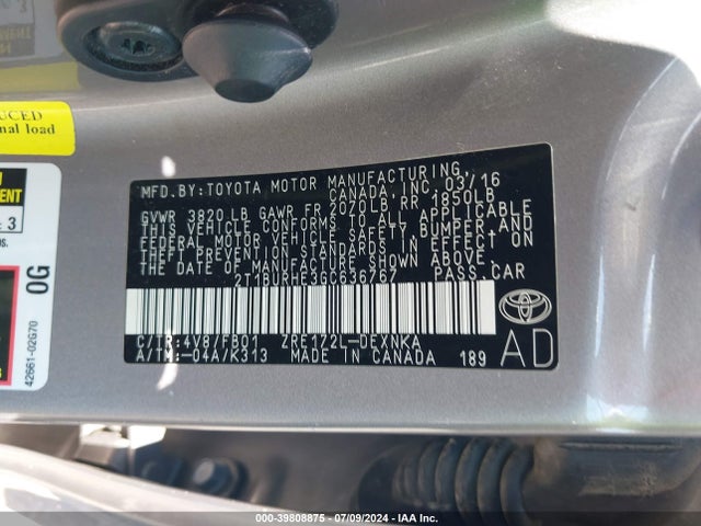 Toyota COROLLA LE 2016 2T1BURHE3GC636767 Image 9