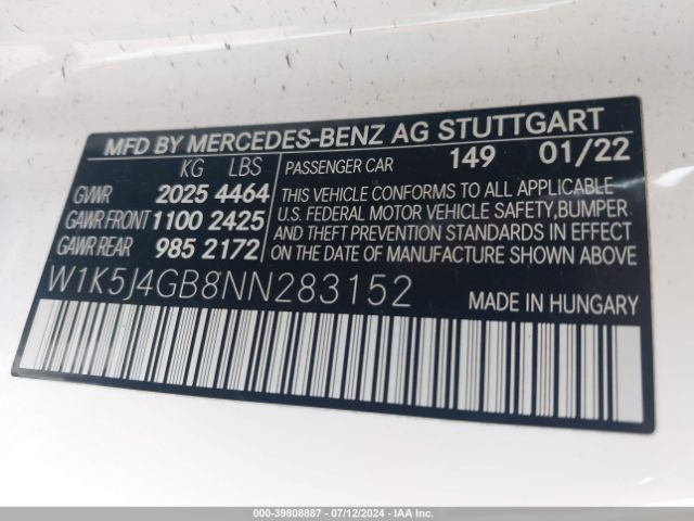 W1K5J4GB8NN283152 Mercedes-Benz Cla 250 Coupe