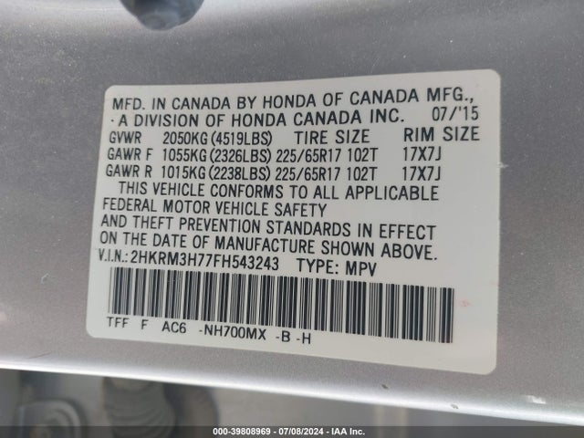 Honda Cr-v Ex-l 2015 2HKRM3H77FH543243 Image 9