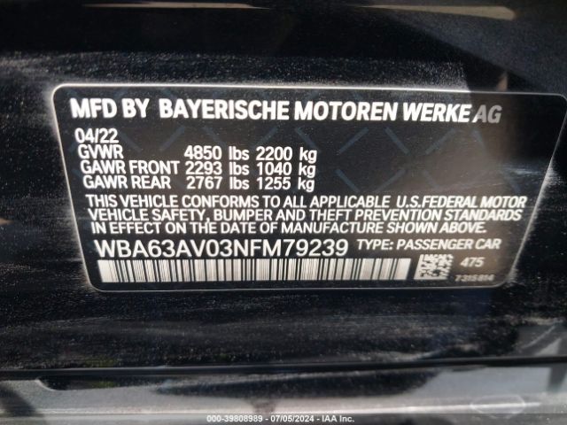 WBA63AV03NFM79239 BMW 430i Gran Coupe