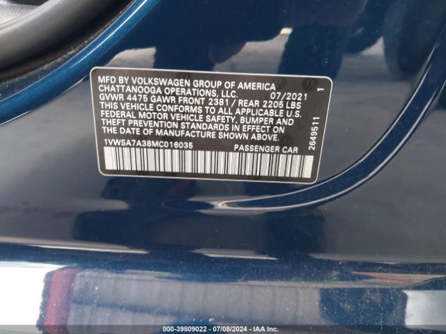 1VWSA7A38MC016035 Volkswagen Passat 2.0t Se