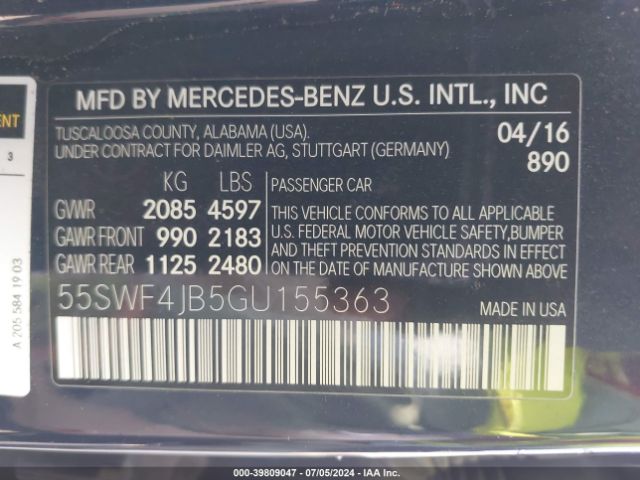 55SWF4JB5GU155363 Mercedes-Benz C 300