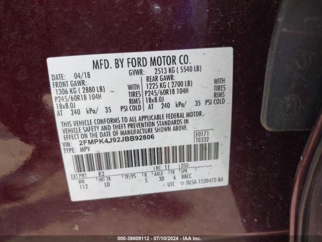 2018 FORD EDGE 2FMPK4J92JBB92806 Photo 8