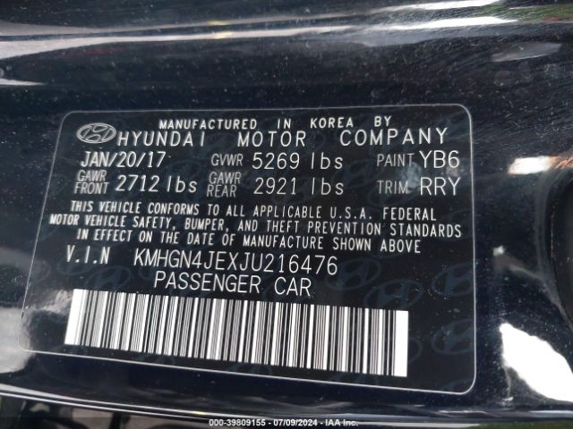 KMHGN4JEXJU216476 Genesis G80 3.8