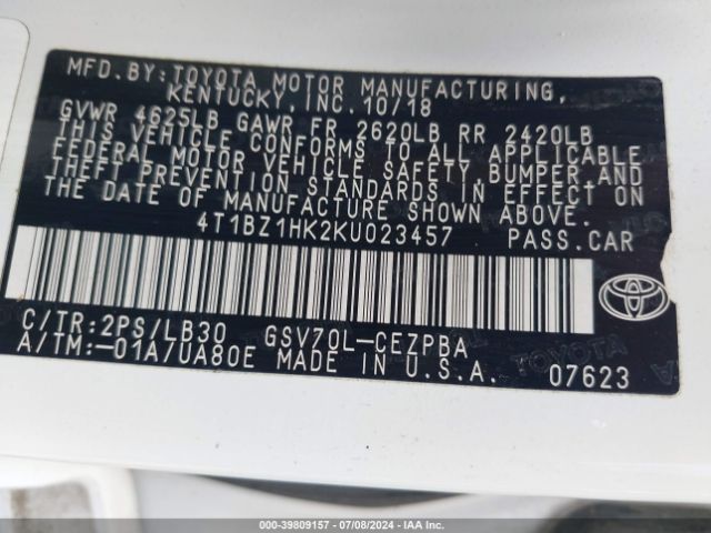 4T1BZ1HK2KU023457 Toyota Camry Xse V6