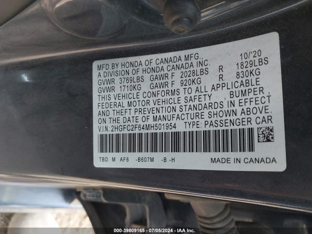 Honda Civic Lx 2021 2HGFC2F64MH501954 Image 9