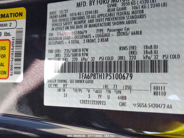 Ford Mustang Ecoboost Premium Fastback 2023 1FA6P8TH1P5100679 Image 9