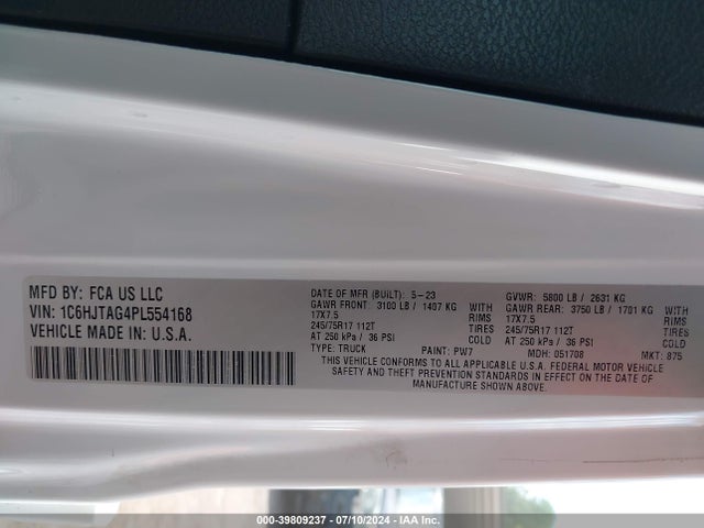 1C6HJTAG4PL554168 Jeep Gladiator Sport S 4x4