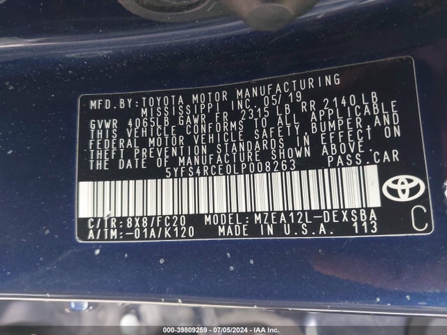 Toyota COROLLA SE 2020 5YFS4RCE0LP008263 Image 9