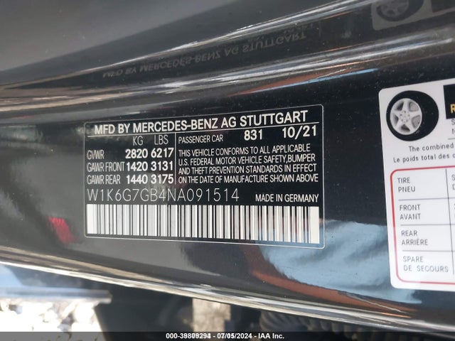 2022 MERCEDES-BENZ S 580 W1K6G7GB4NA091514 Photo 8