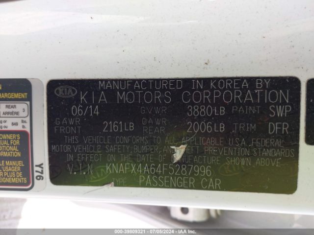 KNAFX4A64F5287996 KIA FORTE LX