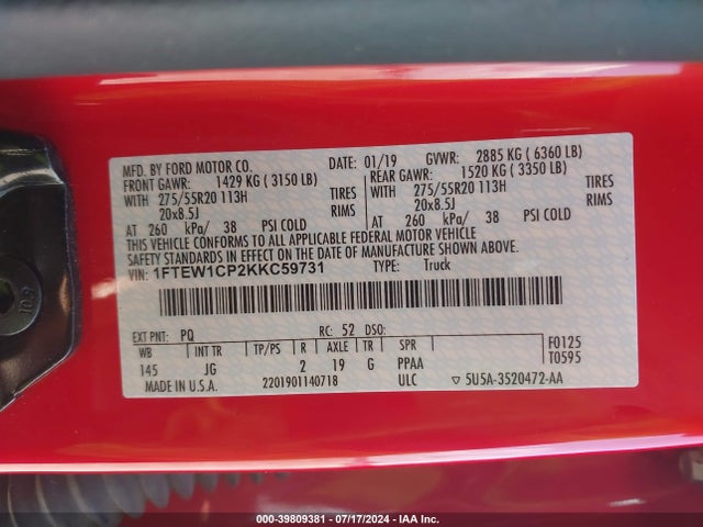 Ford F-150 Xl 2019 1FTEW1CP2KKC59731 Image 9