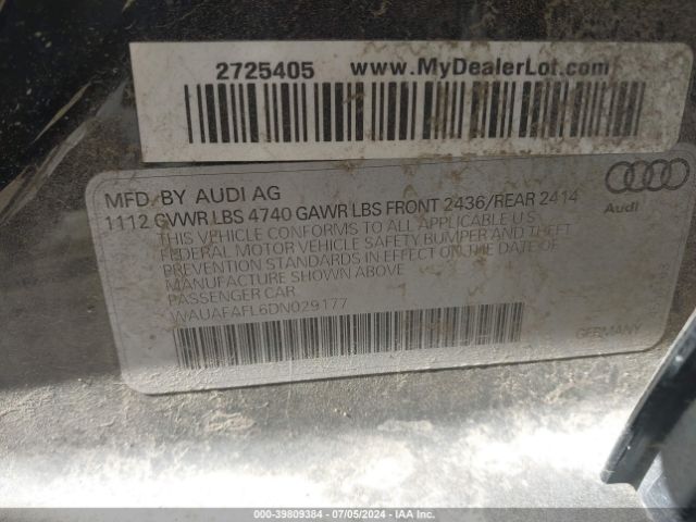 2013 AUDI A4 WAUAFAFL6DN029177 Photo 8