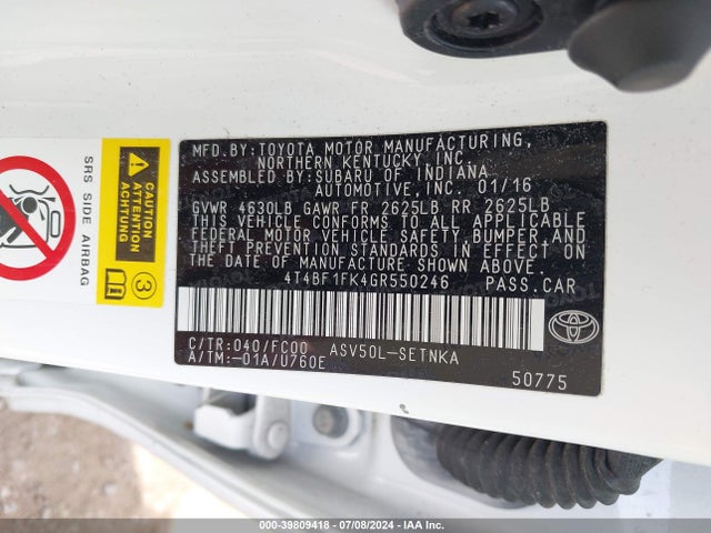Toyota CAMRY LE 2016 4T4BF1FK4GR550246 Image 9