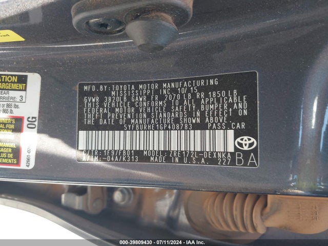 Toyota COROLLA LE 2016 5YFBURHE1GP408783 Image 9