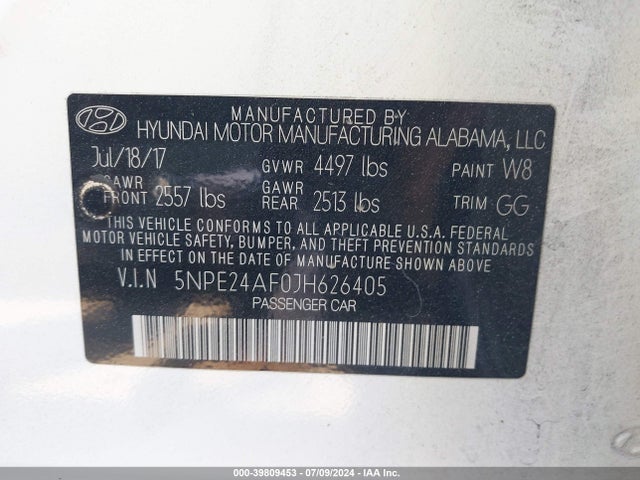 Hyundai SONATA SE 2018 5NPE24AF0JH626405 Image 9