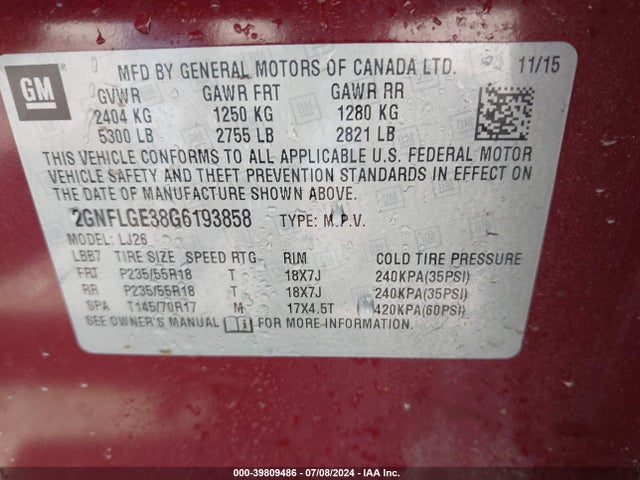 Chevrolet Equinox Ltz 2016 2GNFLGE38G6193858 Image 9