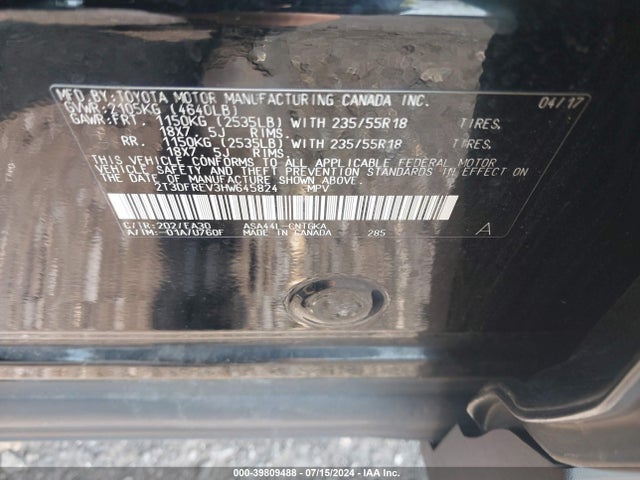 Toyota Rav4 Limited 2017 2T3DFREV3HW645824 Image 9