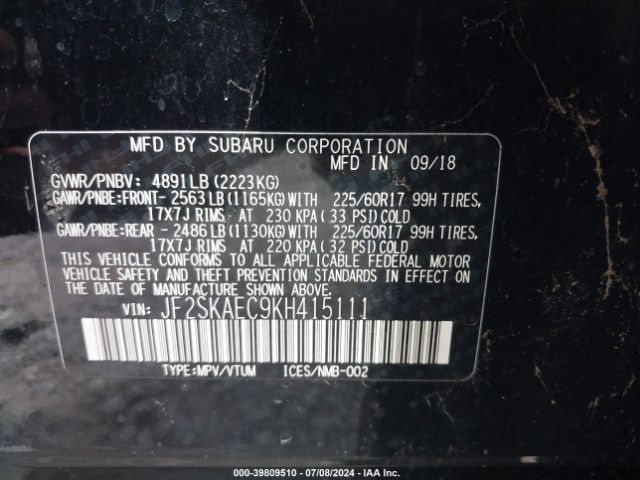 JF2SKAEC9KH415111 Subaru Forester Premium