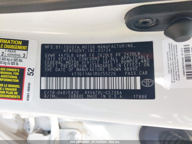Toyota CAMRY SE 2024 4T1G11AK1RU255226 Image 9