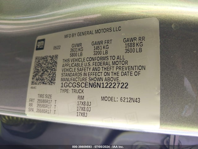1GCGSCEN6N1222722 Chevrolet Colorado 2wd  Short Box Lt