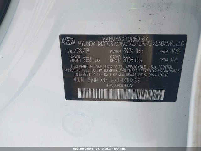 Hyundai ELANTRA SEL 2018 5NPD84LF7JH310653 Image 9