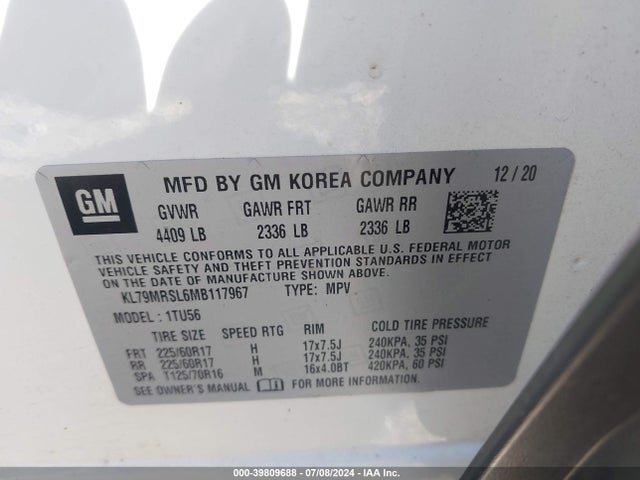 Chevrolet Trailblazer Awd Lt 2021 KL79MRSL6MB117967 Image 9