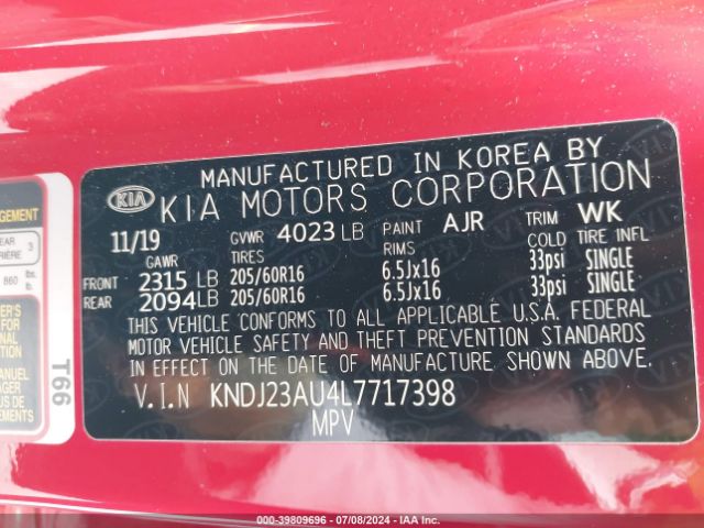 KNDJ23AU4L7717398 KIA SOUL LX