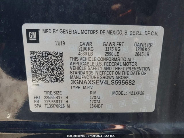 Chevrolet Equinox Awd Ls 2020 3GNAXSEV4LS595682 Image 9