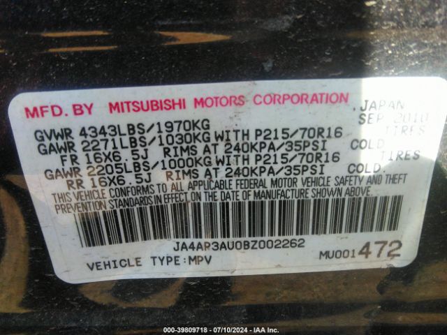 2011 MITSUBISHI OUTLANDER SPORT JA4AP3AU0BZ002262 Photo 8