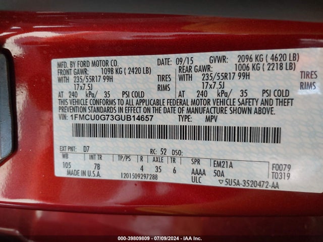 Ford 2016 2016 1FMCU0G73GUB14657 Image 20