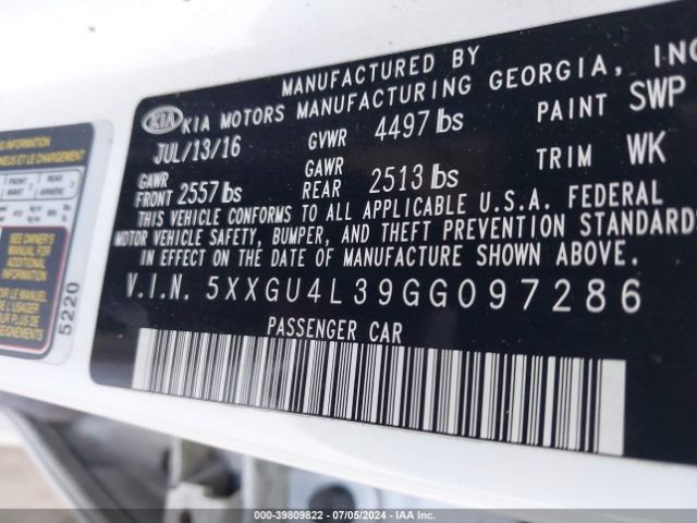 5XXGU4L39GG097286 KIA OPTIMA EX