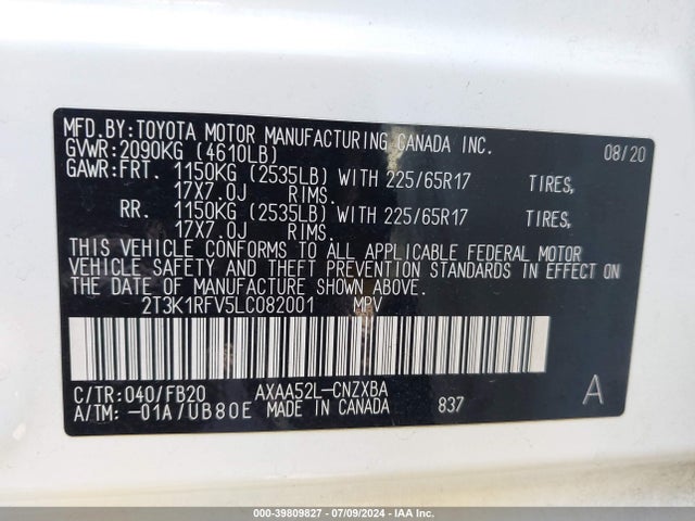 Toyota RAV4 LE 2020 2T3K1RFV5LC082001 Image 9