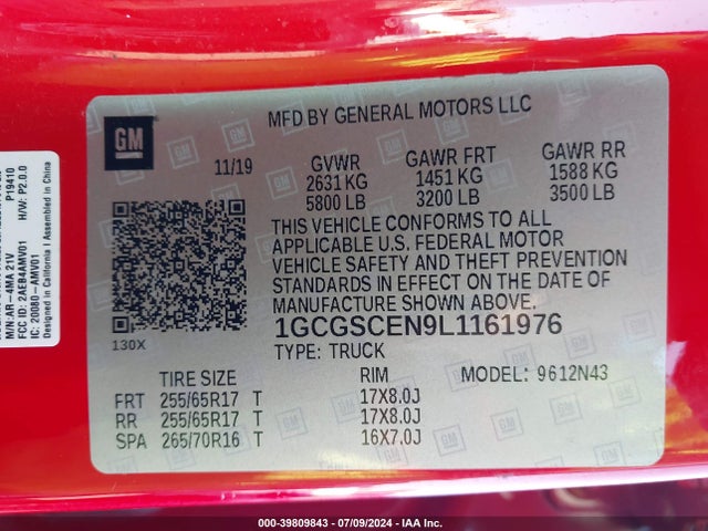 1GCGSCEN9L1161976 Chevrolet Colorado 2wd  Short Box Lt