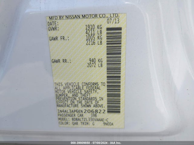 Nissan Altima 2.5 Sv 2014 1N4AL3AP6EN206822 Image 9