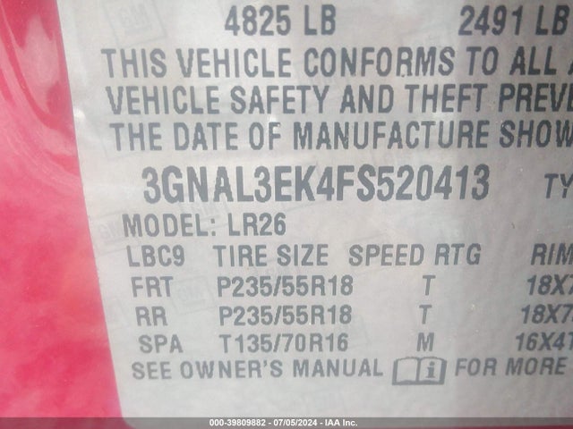 Chevrolet Captiva Sport Lt 2015 3GNAL3EK4FS520413 Image 9