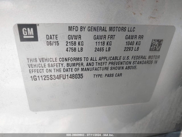 Chevrolet Impala 2lt 2015 1G1125S34FU148035 Image 9