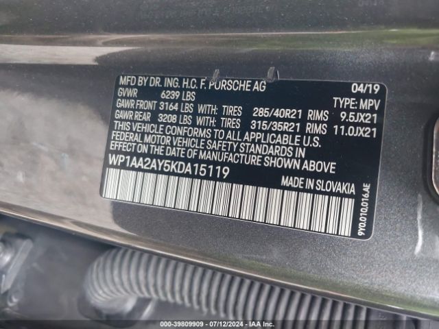WP1AA2AY5KDA15119 Porsche Cayenne